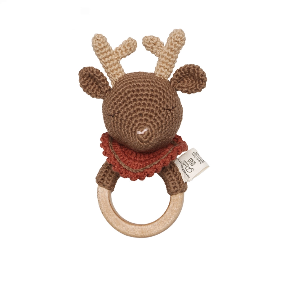 Robin the Reindeer Teething Ring, cherry red, Patti Oslo